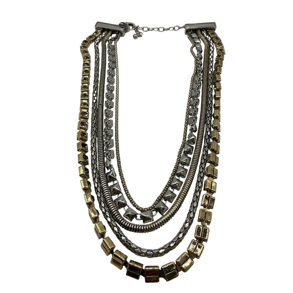 Edgy Glam Mixed Metal Rhinestone Layered Necklace from White House Black Market - Picture 7 of 11